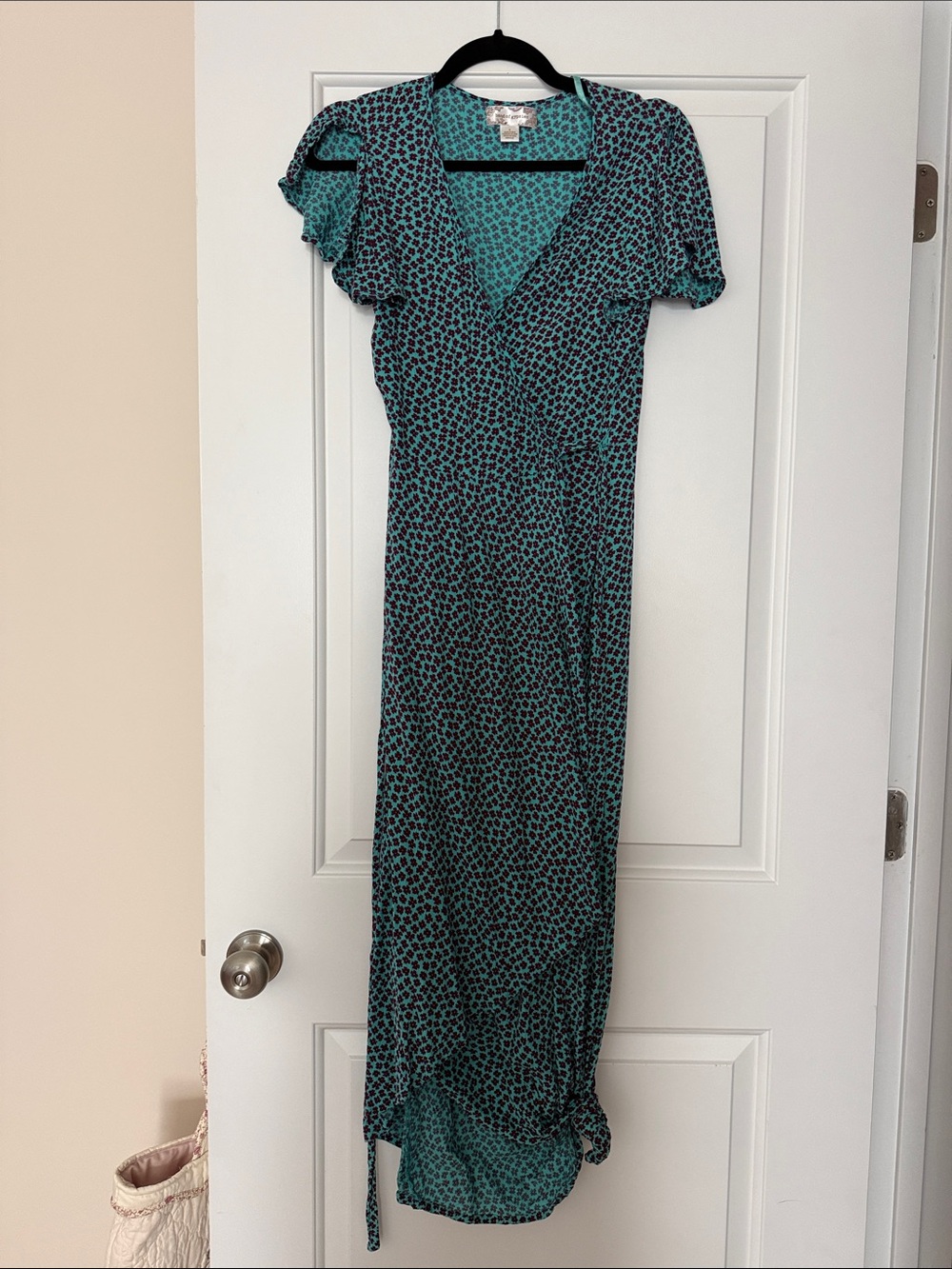 Band of Gypsies Teal and Purple Floral Wrap Maxi Dress